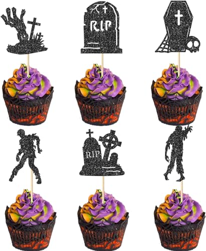 24 Stück Halloween Tortendeko Grabstein Zombie Grauenhaft Cupcake Toppers Grabstein Skelett Zombie Kuchen Deko für Happy Halloween Thema Geburtstag Party Kuchen Dekorationen Schwarz 24 Stück Halloween Tortendeko Grabstein Zombie Grauenhaft Cupcake Toppers Grabstein Skelett Zombie Kuchen Deko für Happy Halloween Thema Geburtstag Party Kuchen Dekorationen Schwarz von SYKYCTCY