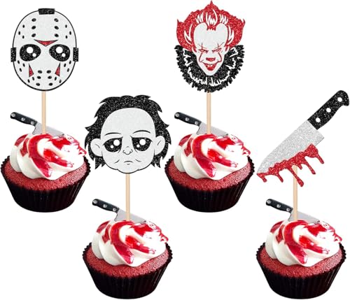 24 Stück Halloween Tortendeko Horror-Film Cupcake Toppers Horror Blutiges Messer Geburtstag Kuchen Deko für Halloween Horror Klassische Filmcharaktere Thema Geburtstag Party Kuchen Dekorationen 24 Stück Halloween Tortendeko Horror-Film Cupcake Toppers Horror Blutiges Messer Geburtstag Kuchen Deko für Halloween Horror Klassische Filmcharaktere Thema Geburtstag Party Kuchen Dekorationen von SYKYCTCY