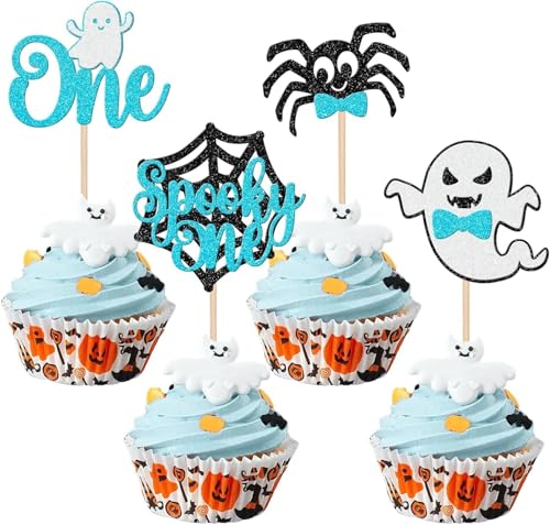 24 Stück Halloween Tortendeko Spooky One Cupcake Toppers Ghost Spinne Kuchen Deko für Happy Halloween Thema Kinder Ein Jahr Geburtstag Party Kuchen Dekorationen Blau 24 Stück Halloween Tortendeko Spooky One Cupcake Toppers Ghost Spinne Kuchen Deko für Happy Halloween Thema Kinder Ein Jahr Geburtstag Party Kuchen Dekorationen Blau von SYKYCTCY