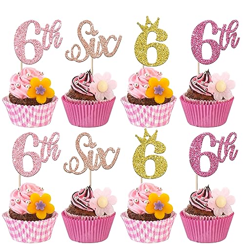 24 Stück Happy Birthday Cupcake Toppers Glitzer - 6. Geburtstag Tortendeko für Crown Six Cupcake Picks - Sechste Kuchen Dekorationen für Baby Dusche Jahrestag Party Buntes 24 Stück Happy Birthday Cupcake Toppers Glitzer - 6. Geburtstag Tortendeko für Crown Six Cupcake Picks - Sechste Kuchen Dekorationen für Baby Dusche Jahrestag Party Buntes von SYKYCTCY