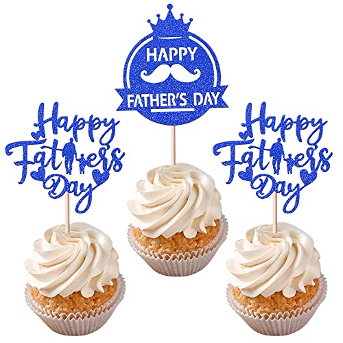 24 Stück Happy Father's Day Cupcake Toppers Best Dad Tortendeko Super Dad Crown Moustache Tortendekorationen für Happy Father's Day Party Männer Geburtstag Party Cake Decoration Blau 24 Stück Happy Father's Day Cupcake Toppers Best Dad Tortendeko Super Dad Crown Moustache Tortendekorationen für Happy Father's Day Party Männer Geburtstag Party Cake Decoration Blau von SYKYCTCY