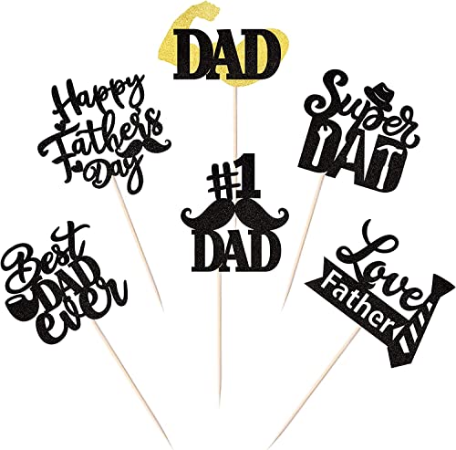 24 Stück Happy Father's Day Tortendeko Glitzer Best Dad Ever Kuchen Deko Love Father #1 Dad Dad Tie Moustache Hat Glass Cupcake Toppers für Father's Day Thema Party Geburtstag Cake Decoration Schwarz 24 Stück Happy Father's Day Tortendeko Glitzer Best Dad Ever Kuchen Deko Love Father #1 Dad Dad Tie Moustache Hat Glass Cupcake Toppers für Father's Day Thema Party Geburtstag Cake Decoration Schwarz von SYKYCTCY