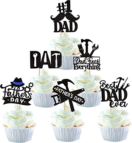 24 Stück Happy Father's Day Tortendeko Glitzer Best Dad Ever Kuchen Deko Love Father #1 Dad Tie Moustache Hat Glass Cupcake Toppers für Father's Day Thema Party Geburtstag Cake Decoration Schwarz 24 Stück Happy Father's Day Tortendeko Glitzer Best Dad Ever Kuchen Deko Love Father #1 Dad Tie Moustache Hat Glass Cupcake Toppers für Father's Day Thema Party Geburtstag Cake Decoration Schwarz von SYKYCTCY