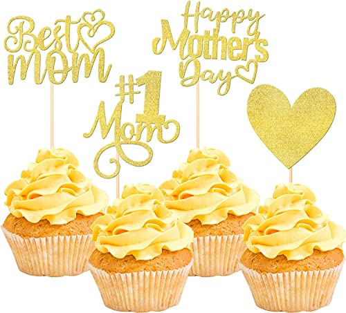 24 Stück Happy Mother's Day Cupcake Toppers Glitter Nummer 1 Mutter Liebe Herz Beste Mutter Cupcake Picks für Frauen Geburtstag Glückliche Mutter Tag Thema Party Kuchen Dekorationen Zubehör Gold 24 Stück Happy Mother's Day Cupcake Toppers Glitter Nummer 1 Mutter Liebe Herz Beste Mutter Cupcake Picks für Frauen Geburtstag Glückliche Mutter Tag Thema Party Kuchen Dekorationen Zubehör Gold von SYKYCTCY