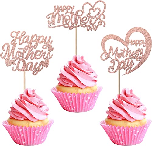 24 Stück Happy Mother's Day Tortendeko, Glitzer Herz Cake Toppers Kuchen Deko Cupcke Toppers für Glücklicher Muttertag Thema Frauen Geburtstag Party Supplies Rosegold 24 Stück Happy Mother's Day Tortendeko, Glitzer Herz Cake Toppers Kuchen Deko Cupcke Toppers für Glücklicher Muttertag Thema Frauen Geburtstag Party Supplies Rosegold von SYKYCTCY