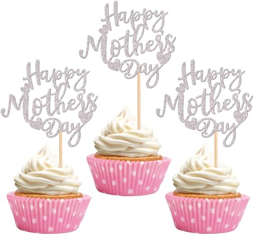 24 Stück Happy Mother's Day Tortendeko Glitter Happy Mother's Cupcake Toppers Liebe Herz Kuchen Deko für Glücklicher Muttertag Thema Frauen Geburtstag Party Silver 24 Stück Happy Mother's Day Tortendeko Glitter Happy Mother's Cupcake Toppers Liebe Herz Kuchen Deko für Glücklicher Muttertag Thema Frauen Geburtstag Party Silver von SYKYCTCY