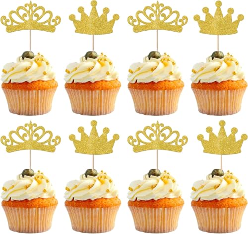 24 Stück Krone Tortendeko Glitzer Prinzessin Mini Krone Kuchen Deko für Baby Dusche Prinzessin Thema Geburtstag Hochzeit Party Kuchen Dekorationen Gold Neu von SYKYCTCY