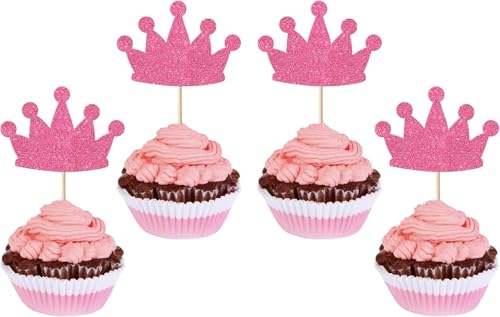 24 Stück Krone Tortendeko Glitzer Prinzessin Thema Cupcake Toppers Mini Krone Kuchen Deko für Baby Dusche Prinzessin Thema Geburtstag Hochzeit Party Kuchen Dekorationen Rosa von SYKYCTCY