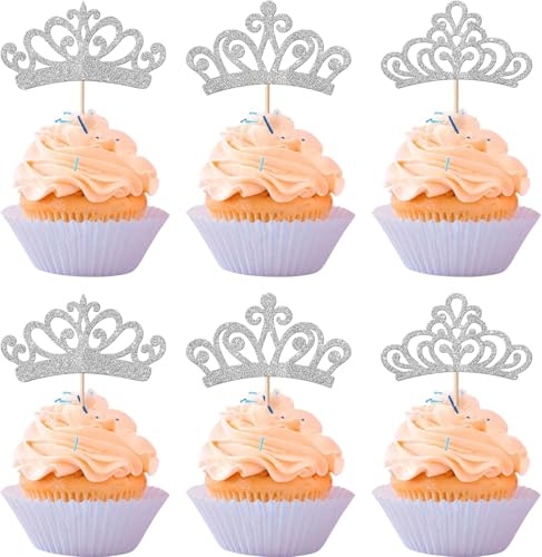 24 Stück Krone Tortendeko Glitzer Prinzessin Thema Cupcake Toppers Mini Krone Kuchen Deko für Baby Dusche Prinzessin Thema Geburtstag Hochzeit Party Kuchen Dekorationen Silber Neu von SYKYCTCY