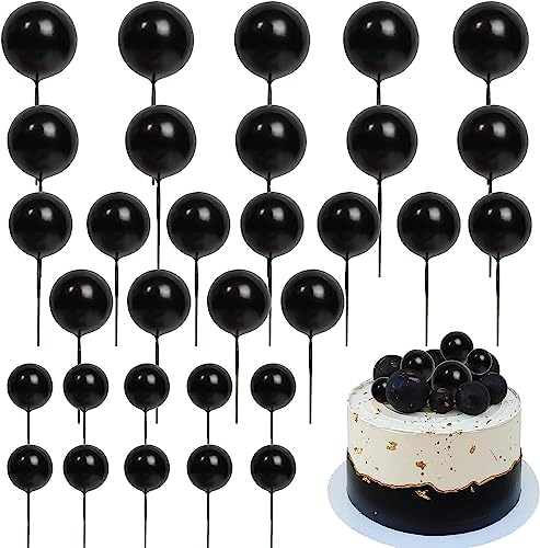 24 Stück Kugeln Tortendeko, Round Mini DIY Cupcake Toppers Geburtstag Kuchen Deko Kugeln für Geburtstag Party Hochzeit Zubehör Valentinstag Baby Shower Kuchen Dekoration Schwarz von SYKYCTCY