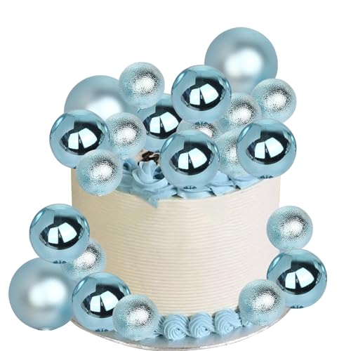 24 Stück Kugeln Tortendeko DIY Round Ball Cake Toppers Kugeln Geformt Kuchen Deko für Geburtstag Hochzeit Baby Dusche Valentinstag Kuchen Dekoration Blau von SYKYCTCY