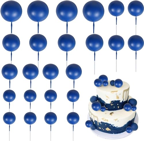 24 Stück Kugeln Tortendeko Round Mini DIY Kuchen Deko für Baby Shower, Geburtstag, Hochzeit, Valentinstag Party Dekoration - Dunkelblau von SYKYCTCY