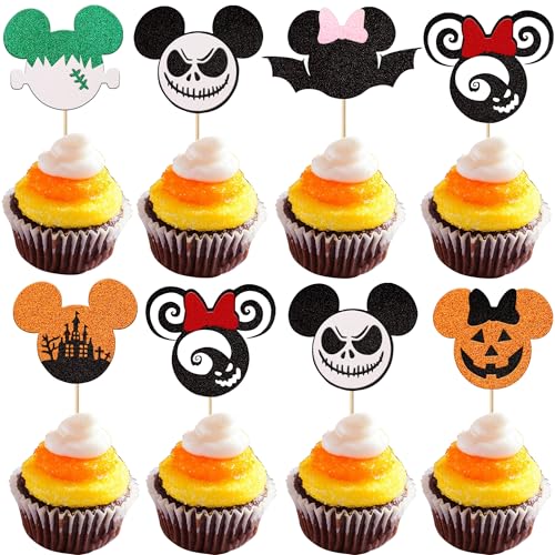 24 Stück mini Inspired Halloween Cupcake Toppers Glitter Witch Hat Ghost Bat Pupmkin Cupcake Picks Happy Halloween Theme Baby Shower Birthday Party Kuchen Dekorationen Zubehör von SYKYCTCY