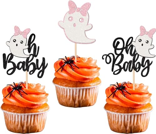 24 Stück Oh Baby Halloween Tortendeko Glitzer Geist Cupcake Toppers für Baby Dusche Geburtstag glücklich Halloween Thema Party Cupcake Dekoration von SYKYCTCY