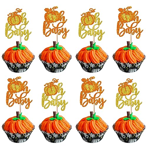 24 Stück Oh Baby Kürbis Tortendeko Glitzer Herbst Thema Baby Füße Cupcke Toppers for Fall Harvest Pumpkin Theme Kuchen Deko Baby Dusche Kinder Geburtstag Party Kuchen Dekorationen Gold Orange von SYKYCTCY