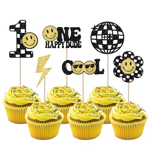 24 Stück One Happy Dude Cupcake Toppers Glitzer Frohes Gesicht Tortendeko Groovy One Cool Dude 1st Geburtstag Kuchen Deko Baby Dusche Kinder ein Jahr alt Geburtstag Thema Party Kuchen Dekoration 24 Stück One Happy Dude Cupcake Toppers Glitzer Frohes Gesicht Tortendeko Groovy One Cool Dude 1st Geburtstag Kuchen Deko Baby Dusche Kinder ein Jahr alt Geburtstag Thema Party Kuchen Dekoration von SYKYCTCY
