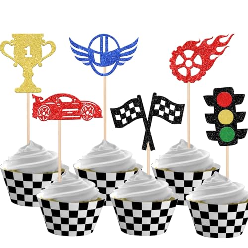 24 Stück Rennwagen Cupcake Toppers Glitzer Ampel Rad Tortendeko Trophy Flag Helm Kuchen Deko für Racing Sport Thema Baby Dusche Jungen Geburtstag Party Kuchen Dekoration 24 Stück Rennwagen Cupcake Toppers Glitzer Ampel Rad Tortendeko Trophy Flag Helm Kuchen Deko für Racing Sport Thema Baby Dusche Jungen Geburtstag Party Kuchen Dekoration von SYKYCTCY