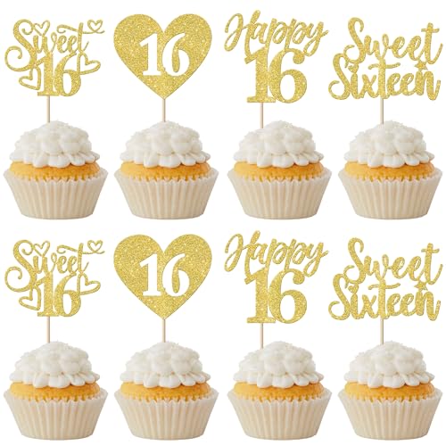 24 Stück Sweet 16 Tortendeko Happy 16 Sweet Sixteen Cupcake Toppers Glitzer Liebe Herz 16th Kuchen Deko für 16. Geburtstag Jahrestag Party Kuchen Dekorationen Gold 24 Stück Sweet 16 Tortendeko Happy 16 Sweet Sixteen Cupcake Toppers Glitzer Liebe Herz 16th Kuchen Deko für 16. Geburtstag Jahrestag Party Kuchen Dekorationen Gold von SYKYCTCY