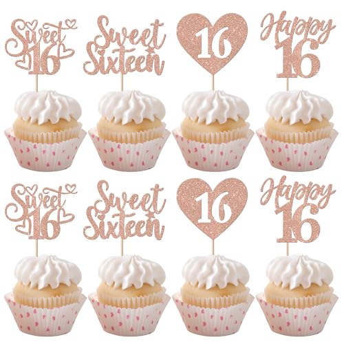 24 Stück Sweet 16 Tortendeko Happy 16 Sweet Sixteen Cupcake Toppers Glitzer Liebe Herz 16th Kuchen Deko für 16. Geburtstag Jahrestag Party Kuchen Dekorationen Rosegold 24 Stück Sweet 16 Tortendeko Happy 16 Sweet Sixteen Cupcake Toppers Glitzer Liebe Herz 16th Kuchen Deko für 16. Geburtstag Jahrestag Party Kuchen Dekorationen Rosegold von SYKYCTCY