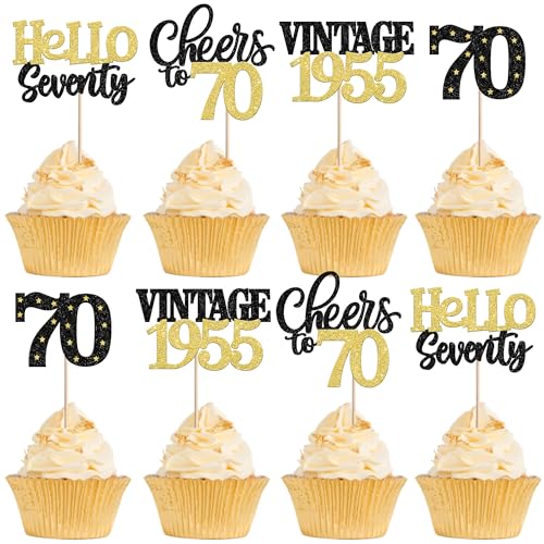 24 Stück Vintage 1955 Tortendeko Glitzer Hello Seventy Cheers to 70 Cupcake Toppers 70 Fabulous Kuchen Deko für 70. Geburtstag Hochzeitstag Party Kuchen Dekorationen Schwarz Gold 24 Stück Vintage 1955 Tortendeko Glitzer Hello Seventy Cheers to 70 Cupcake Toppers 70 Fabulous Kuchen Deko für 70. Geburtstag Hochzeitstag Party Kuchen Dekorationen Schwarz Gold von SYKYCTCY