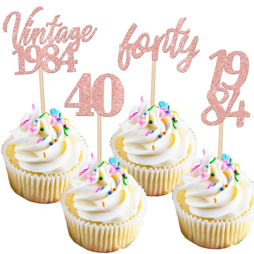 24 Stück Vintage 1984 Tortendeko Glitzer 40 Forty Geburtstag Cupcake Toppers Awesome Since 1984 Fabulous 40 Kuchen Deko for 40th Geburtstag Jahrestag Party Kuchen Dekoration Rosegold 24 Stück Vintage 1984 Tortendeko Glitzer 40 Forty Geburtstag Cupcake Toppers Awesome Since 1984 Fabulous 40 Kuchen Deko for 40th Geburtstag Jahrestag Party Kuchen Dekoration Rosegold von SYKYCTCY
