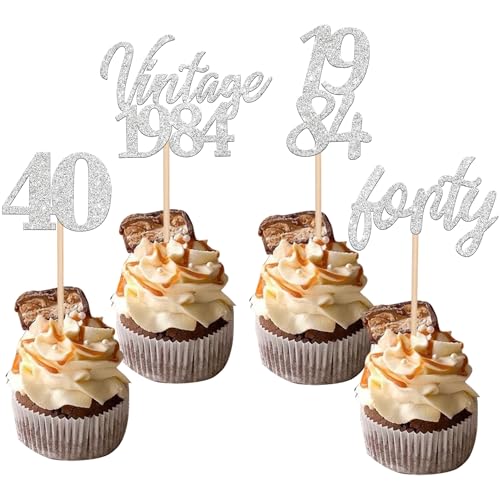 24 Stück Vintage 1984 Tortendeko Glitzer 40 Forty Geburtstag Cupcake Toppers Awesome Since 1984 Fabulous 40 Kuchen Deko for 40th Geburtstag Jahrestag Party Kuchen Dekoration Silber 24 Stück Vintage 1984 Tortendeko Glitzer 40 Forty Geburtstag Cupcake Toppers Awesome Since 1984 Fabulous 40 Kuchen Deko for 40th Geburtstag Jahrestag Party Kuchen Dekoration Silber von SYKYCTCY