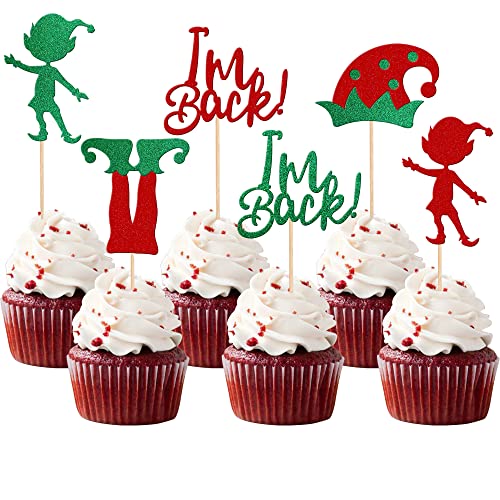24 Stück Weihnachten Elf Cupcake Toppers Glitter Santa Hut Elf Legs Cupcake Picks I'm Back Kuchen Dekorationen für Winter Merry Christmas Thema Neujahr Urlaub Geburtstag Party Supplies von SYKYCTCY