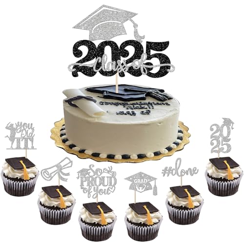 25 Stück 2025 Abschluss Tortendeko Graduation Grade Cap Kuchen Deko So Proud of You Cupcake Toppers für 2025 Abschluss Party Kuchen Dekoration Silber 25 Stück 2025 Abschluss Tortendeko Graduation Grade Cap Kuchen Deko So Proud of You Cupcake Toppers für 2025 Abschluss Party Kuchen Dekoration Silber von SYKYCTCY