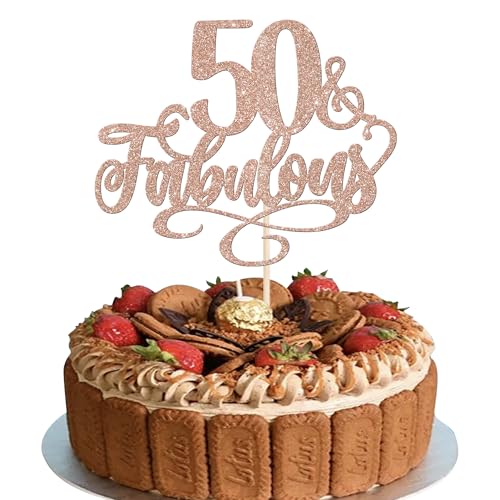 3 Stück 50 & Fabulous Tortendeko 50th Birthday Cake Toppers Prost auf 50 Geburtstag Kuchen Deko 50 & Fabulous Kuchen Dekorationen für 50th Geburtstag Hochzeit Jahrestag Party Tortendekoration Rosegold von SYKYCTCY
