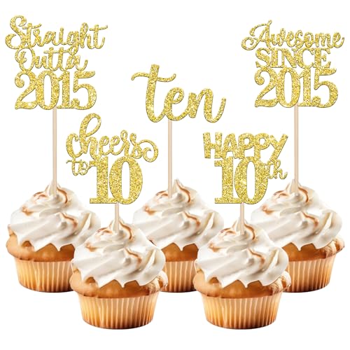 30 Stück 10th Geburtstag Kuchen Deko Straight Outta 2015 Cupcake Toppers Ten Happy 10th Awesome Since 2015 Tortendeko für Prost auf 10 Jahre Geburtstag Jahrestag Party Kuchen Dekoration Gold 30 Stück 10th Geburtstag Kuchen Deko Straight Outta 2015 Cupcake Toppers Ten Happy 10th Awesome Since 2015 Tortendeko für Prost auf 10 Jahre Geburtstag Jahrestag Party Kuchen Dekoration Gold von SYKYCTCY