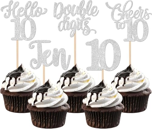 30 Stück 10th Geburtstag Tortendeko Glitzer Hello 10 Cheers to 10 Cupcake Toppers Double Digits Ten Kuchen Deko für Prost auf 10 Geburtstag Jahrestag Party Kuchen Dekoration Silber 30 Stück 10th Geburtstag Tortendeko Glitzer Hello 10 Cheers to 10 Cupcake Toppers Double Digits Ten Kuchen Deko für Prost auf 10 Geburtstag Jahrestag Party Kuchen Dekoration Silber von SYKYCTCY