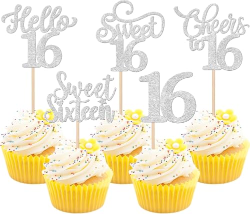 30 Stück 16th Geburtstag Tortendeko Glitzer Hello 16 Cheers to 16 Cupcake Toppers Sweet Sixteen 16 Kuchen Deko für Prost auf 16 Geburtstag Jahrestag Party Kuchen Dekoration Silber 30 Stück 16th Geburtstag Tortendeko Glitzer Hello 16 Cheers to 16 Cupcake Toppers Sweet Sixteen 16 Kuchen Deko für Prost auf 16 Geburtstag Jahrestag Party Kuchen Dekoration Silber von SYKYCTCY