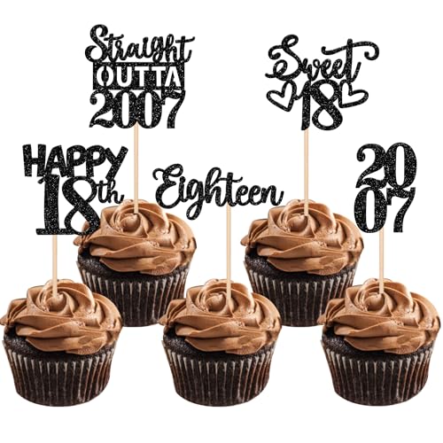 30 Stück 18th Geburtstag Cupcake Toppers Glitzer Straight Outta 2007 Kuchen Deko Sweet 18 Happy 10th Tortendeko für Prost auf 18 Jahre Geburtstag Hochzeit Jahrestag Party Kuchen Dekoration Schwarz von SYKYCTCY