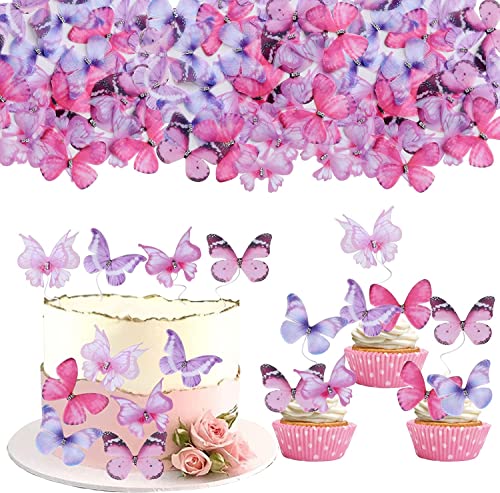 30 Stück 3D Schmetterling Tortendeko mit Kristall Doppelt Lagen Kunst Butterfly Cupcake Toppers Geburtstag Torten Deko für Baby Dusche Hochzeit Fee Geburtstag Party Kuchen Dekorationen Gemischte Lila von SYKYCTCY