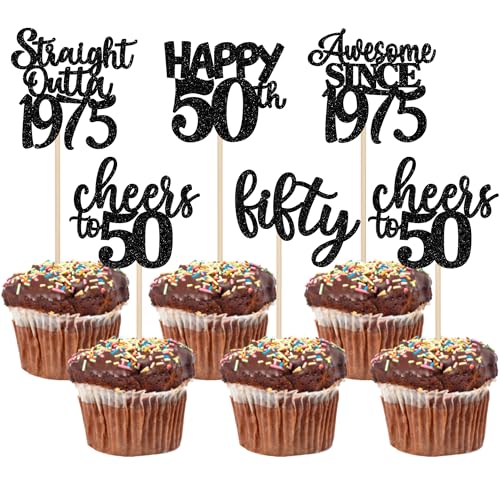 30 Stück 50th Geburtstag Tortendeko Straight Outta 1975 Cupcake Toppers Awesome Since 1975 Happy 50th Kuchen Deko für Prost auf 50 Jahre Geburtstag Hochzeit Jahrestag Party Kuchen Dekoration Schwarz von SYKYCTCY