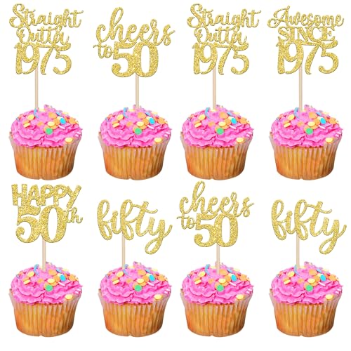 30 Stück 50th Geburtstag Tortendeko Straight Outta 1975 Cupcake Toppers Awesome Since 1975 Happy 50th Kuchen Deko für Prost auf 50 Jahre Geburtstag Hochzeit Jahrestag Party Kuchen Dekoration Gold von SYKYCTCY