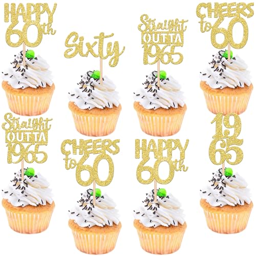 30 Stück 60th Geburtstag Cupcake Toppers Glitzer Straight Outta 1965 Kuchen Deko Sixty Happy 60th Tortendeko für Prost auf 60 Jahre Geburtstag Hochzeit Jahrestag Party Kuchen Dekoration Gold von SYKYCTCY