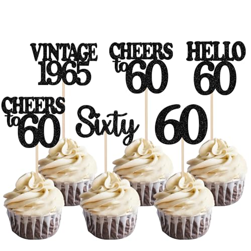 30 Stück 60th Geburtstag Cupcake Toppers Glitzer Vintage 1965 Kuchen Deko Cheers to 60 Happy 60th Tortendeko für Prost auf 60 Jahre Geburtstag Jahrestag Party Kuchen Dekoration Schwarz 30 Stück 60th Geburtstag Cupcake Toppers Glitzer Vintage 1965 Kuchen Deko Cheers to 60 Happy 60th Tortendeko für Prost auf 60 Jahre Geburtstag Jahrestag Party Kuchen Dekoration Schwarz von SYKYCTCY