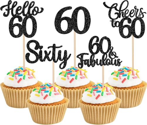 30 Stück 60th Geburtstag Tortendeko Glitzer Hello 60 Cheers to 60 Cupcake Toppers 60 & Fabulous Sixty Kuchen Deko für Prost auf 60 Geburtstag Jahrestag Party Kuchen Dekoration Schwarz 30 Stück 60th Geburtstag Tortendeko Glitzer Hello 60 Cheers to 60 Cupcake Toppers 60 & Fabulous Sixty Kuchen Deko für Prost auf 60 Geburtstag Jahrestag Party Kuchen Dekoration Schwarz von SYKYCTCY