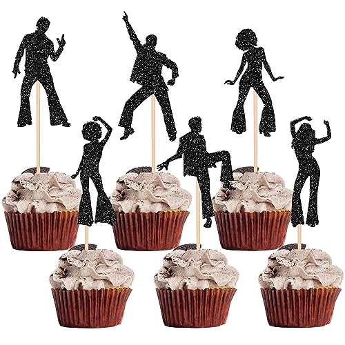 30 Stück 70's Disco Tortendeko Glitzer 70s Disco Dancing Cupcake Toppers für Musik Hochzeit Geburtstag 70's Disco Tänzer Cupcake Dekorationen Party Schwarz von SYKYCTCY