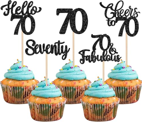 30 Stück 70th Geburtstag Tortendeko Glitzer Hello 70 Cheers to 70 Cupcake Toppers 70 & Fabulous Seventy Kuchen Deko für Prost auf 70 Geburtstag Jahrestag Party Kuchen Dekoration Schwarz 30 Stück 70th Geburtstag Tortendeko Glitzer Hello 70 Cheers to 70 Cupcake Toppers 70 & Fabulous Seventy Kuchen Deko für Prost auf 70 Geburtstag Jahrestag Party Kuchen Dekoration Schwarz von SYKYCTCY