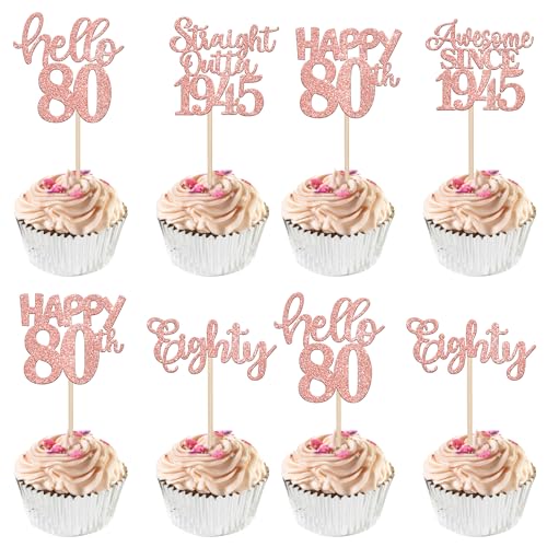 30 Stück 80th Geburtstag Cupcake Toppers Glitzer Straight Outta 1945 Kuchen Deko Awesome Since 1945 Happy 80th Tortendeko für Prost auf 80 Jahre Geburtstag Jahrestag Party Kuchen Dekoration Rosegold von SYKYCTCY