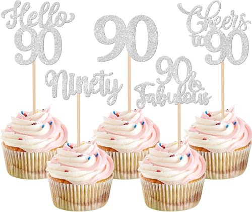 30 Stück 90th Geburtstag Tortendeko Glitzer Hello 90 Cheers to 90 Cupcake Toppers 90 & Fabulous Ninety Kuchen Deko für Prost auf 90 Geburtstag Jahrestag Party Kuchen Dekoration Silber 30 Stück 90th Geburtstag Tortendeko Glitzer Hello 90 Cheers to 90 Cupcake Toppers 90 & Fabulous Ninety Kuchen Deko für Prost auf 90 Geburtstag Jahrestag Party Kuchen Dekoration Silber von SYKYCTCY
