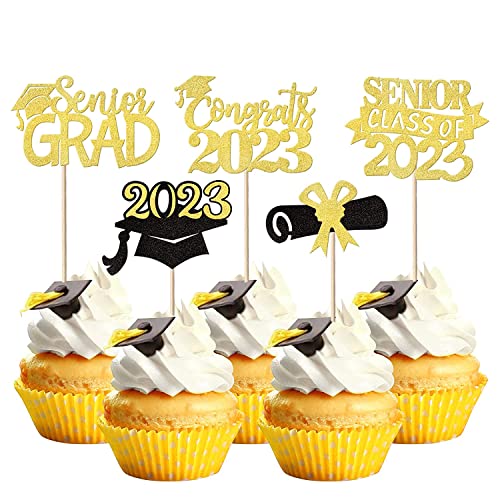 30 Stück Abschluss Tortendeko, 2023 Graduation Cupcake Toppers Graduation Cake Decorations Cake Topper für Abschlussfeiern Abschluss Party Abschlussproms Gold von SYKYCTCY