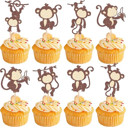 30 Stück Affe Tortendeko Glitzer Dschungel-Tiere im Zoo Cupcake Toppers für Äffchen Thema Baby Dusche Jungen Mädchen Alles Gute zum Geburtstag Party Kuchen Dekoration Braun 30 Stück Affe Tortendeko Glitzer Dschungel-Tiere im Zoo Cupcake Toppers für Äffchen Thema Baby Dusche Jungen Mädchen Alles Gute zum Geburtstag Party Kuchen Dekoration Braun von SYKYCTCY