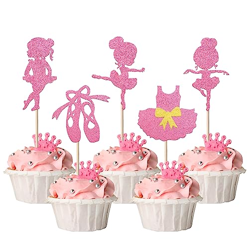 30 Stück Feen Ballett Tortendeko Ballett Tänzerin Mädchen Cupcake Toppers Glitzer Ballett Schuhe Ballerina Kleid Kuchen Deko für Baby Dusche Cupcake Dekorationen Baby Dusche Geburtstag Party Rosa von SYKYCTCY