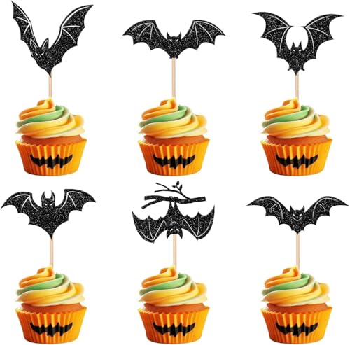 30 Stück Halloween Bat Cupcake Toppers Schwarze Glitzer Fledermaus Halloween Tortendeko Bat Kuchen Deko für Halloween Thema Baby Dusche Kinder Geburtstag Party Kuchen Dekorationen 30 Stück Halloween Bat Cupcake Toppers Schwarze Glitzer Fledermaus Halloween Tortendeko Bat Kuchen Deko für Halloween Thema Baby Dusche Kinder Geburtstag Party Kuchen Dekorationen von SYKYCTCY