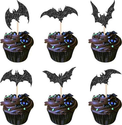 30 Stück Halloween Bat Tortendeko Glitzer Schwarz Bat Halloween Cupcake Toppers Happy Halloween Kuchen Deko für Baby Dusche Kinder Geburtstag Party Torte Dekorationen von SYKYCTCY