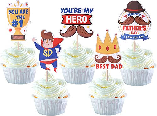 30 Stück Happy Father's Day Tortendeko Best Dad Ever Cupcake Picks Dad you are My Hero Happy Father's Day Kuchen Deko für Happy Father's Day Party Geburtstag Cake Decoration Buntes von SYKYCTCY