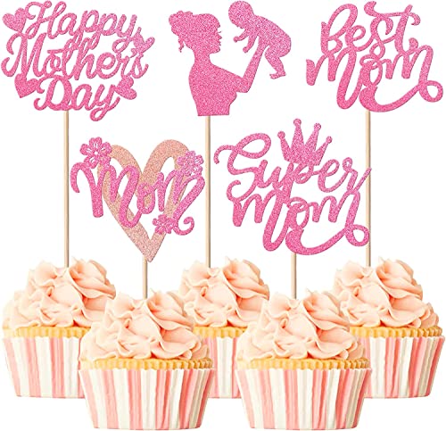 30 Stück Happy Mother's Day Tortendeko, Glitzer Herz Cake Toppers Krone Kuchen Deko Cupcake Toppers für Glücklicher Muttertag Thema Frauen Geburtstag Party Supplies Rosa 30 Stück Happy Mother's Day Tortendeko, Glitzer Herz Cake Toppers Krone Kuchen Deko Cupcake Toppers für Glücklicher Muttertag Thema Frauen Geburtstag Party Supplies Rosa von SYKYCTCY